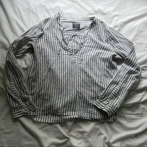 striped criss cross tie blouse